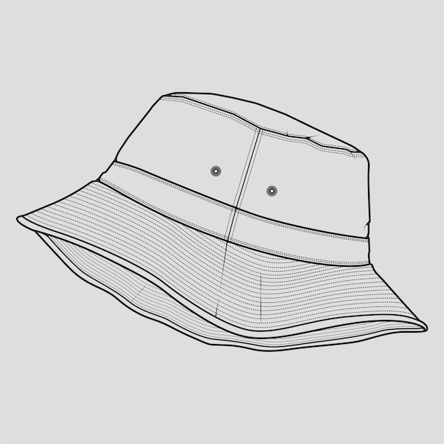 Bucket hat outline drawing vector bucket hat in a sketch style trainers template outline vector Illustration