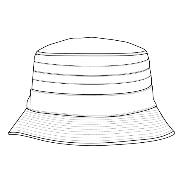 Bucket hat outline drawing vector bucket hat in a sketch style trainers template outline vector Illustration