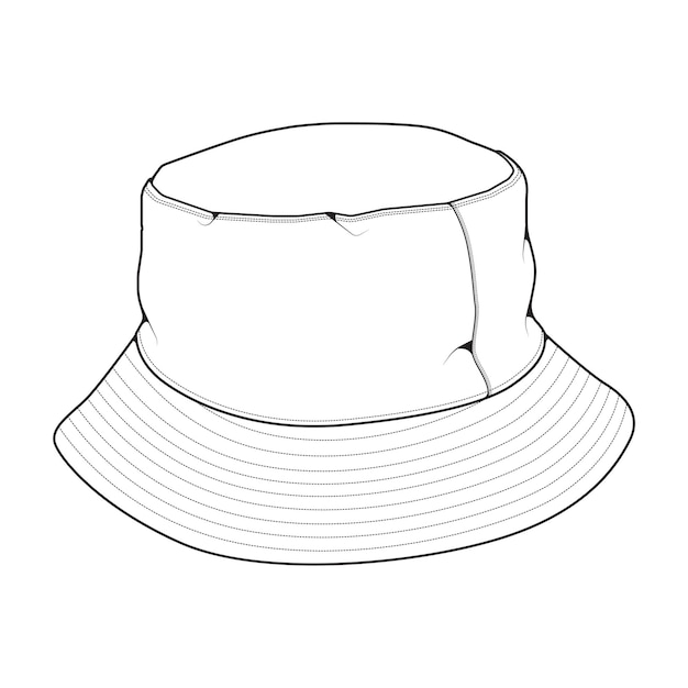 Bucket hat outline drawing vector bucket hat in a sketch style trainers template outline vector Illustration