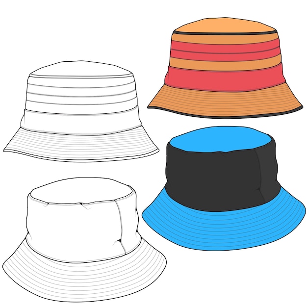 Bucket hat vector illustration flat sketches template hand drawn sketches