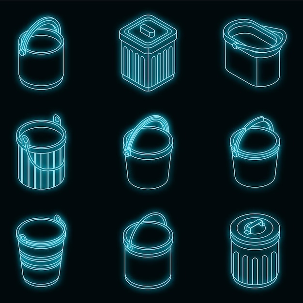 Bucket icon set vector neon