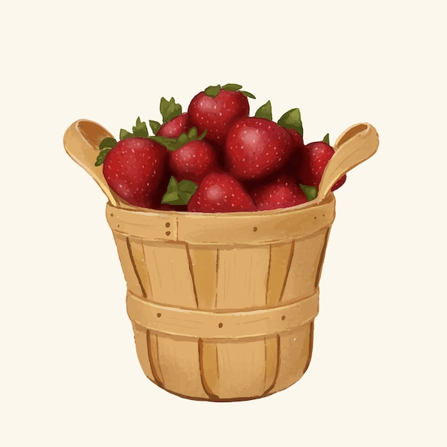 Vector a bucket of strawberries hand drawn template background