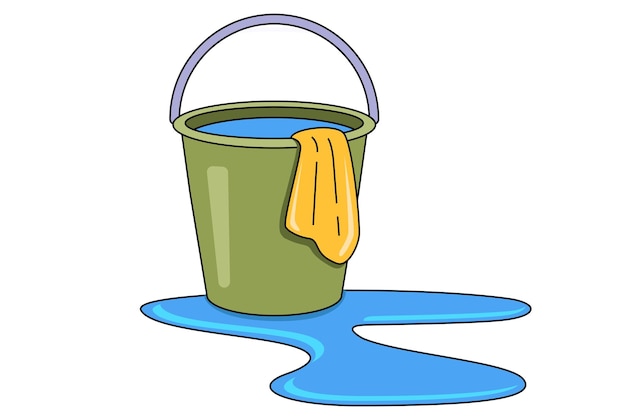 Vector bucket of water to wash the floor wipe off the water with a rag