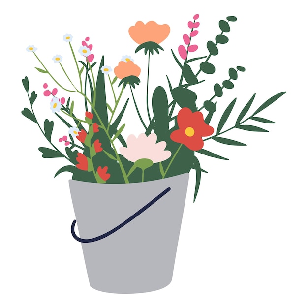 bucket with wildflowers