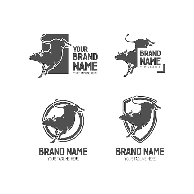 Bucking bull of bullfighter logo set