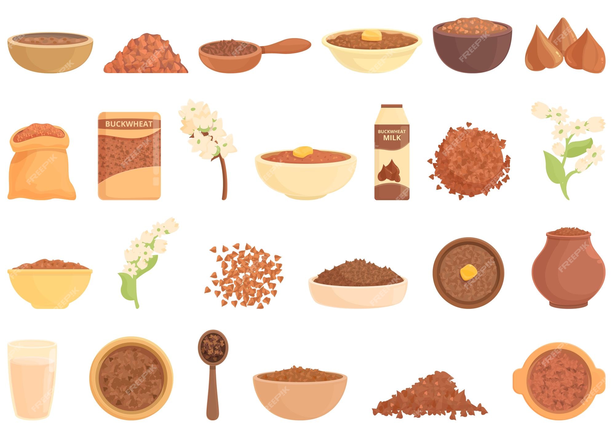 Premium Vector | Buckwheat icons set cartoon vector agriculture cereal