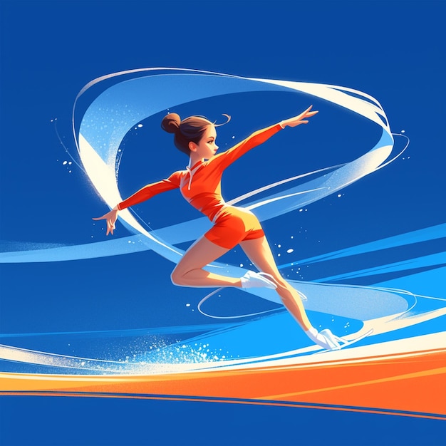 A Budapest girl performs rhythmic gymnastics in cartoon style