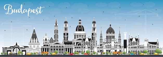 Budapest Hungary City Skyline with Gray Buildings and Blue Sky Vector Illustration Business Travel and Tourism Concept with Historic Architecture Budapest Cityscape with Landmarks