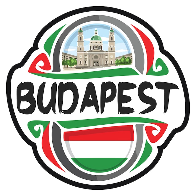Будапешт Венгрия Флаг Путешествия Сувенирная Наклейка Skyline Ориентир Логотип Знак Штамп Печать Эмблема SVG EPS