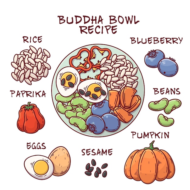 Vector buddha bowl recipe