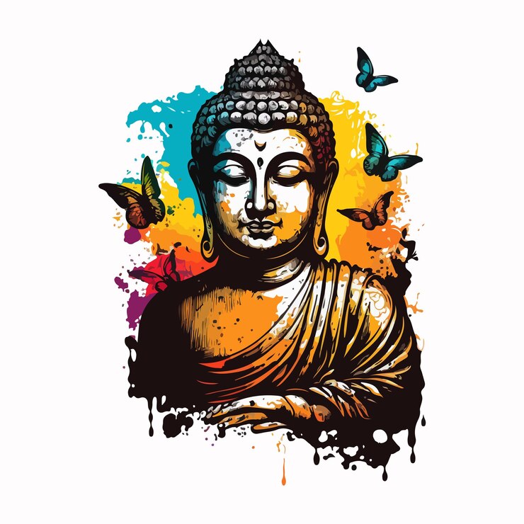 Vector buddha in colorful vintage style illustration