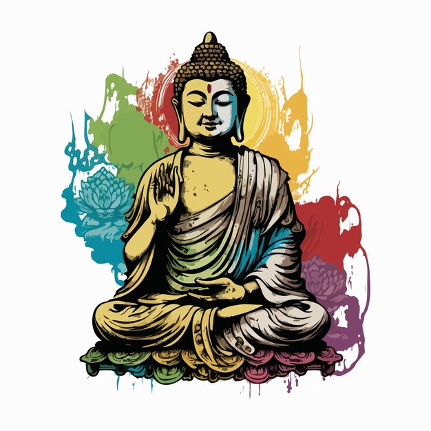 Vector buddha in colorful vintage style illustration