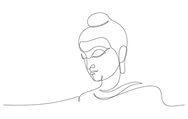 Vettore ritratto del volto di buddha in un disegno a linee continue