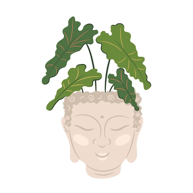 Vector buddha head ceramic flower pot vector illustration