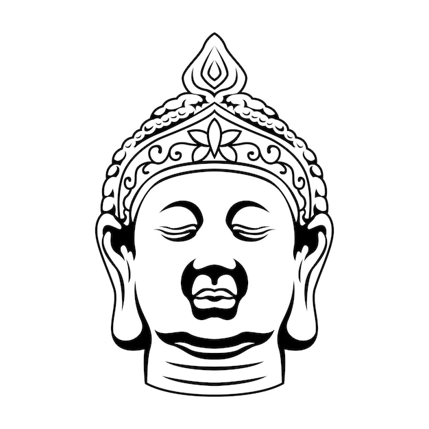 A buddha head with a white background