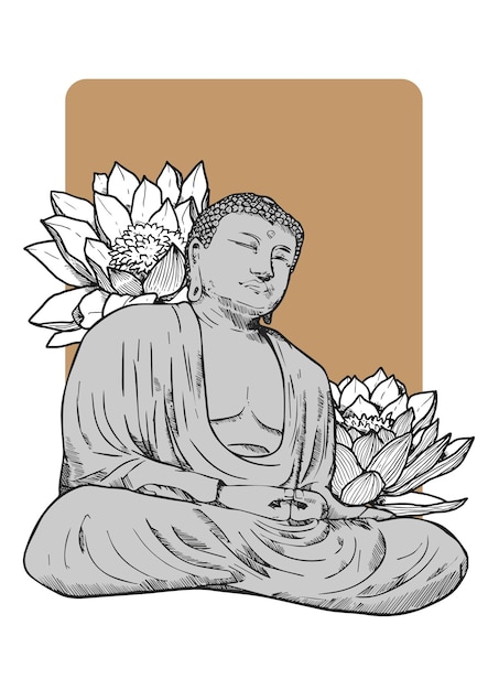Vector buddha illustration_vintage