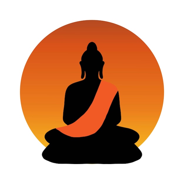 Vector buddha meditating at sunset vector silhouette illustration