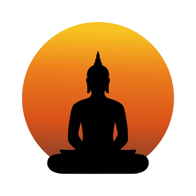 Vector buddha meditating at sunset vector silhouette illustration