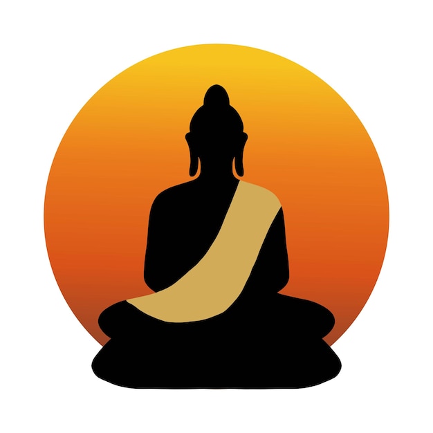 Vector buddha meditating at sunset vector silhouette illustration