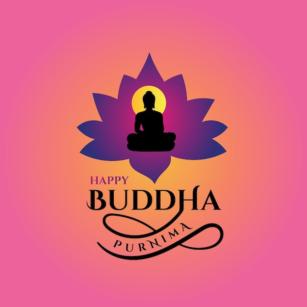 Buddha purnima greeting with lord buddha yoga pose illustration