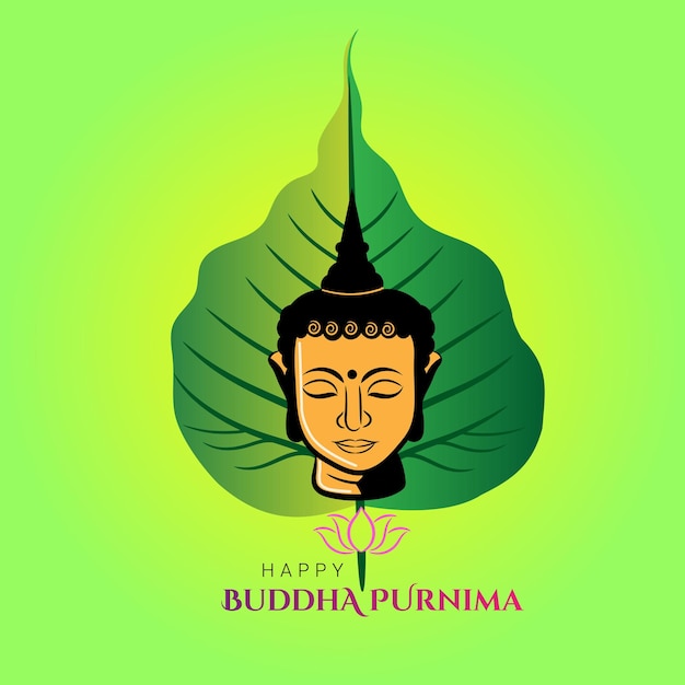 Buddha purnima greetings with lord buddha and peepal leaf illustration