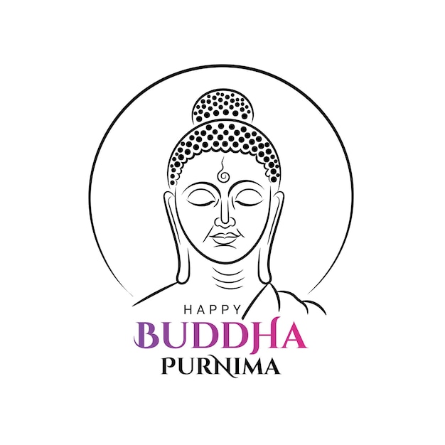 Saluti di buddha purnima con il simbolo nero del tratto della linea del ritratto del buddha