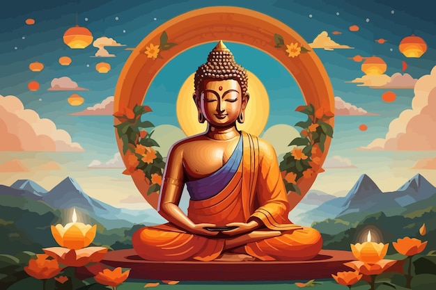 Buddha purnima illustrazione vacanza cartone animato