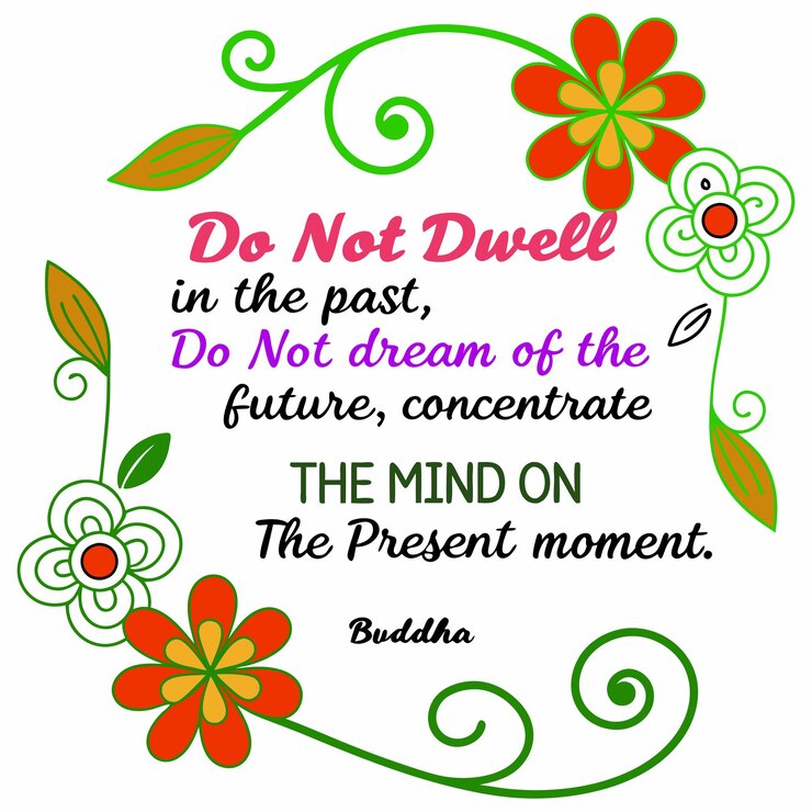 वेक्टर buddha quote on present moment colorful typography greeting art illustration