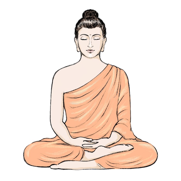 Buddha sitting in lotus position hand drawn Illustration