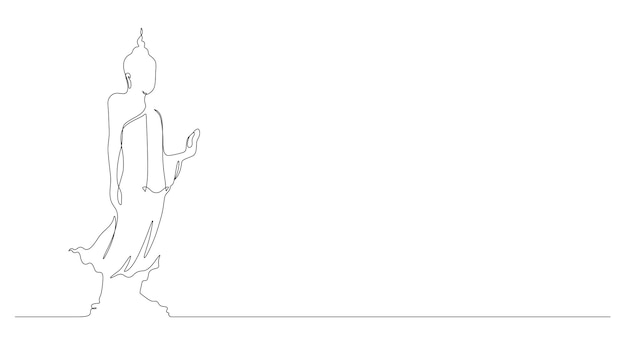 Vector buddha standing meditating in continuous line drawing