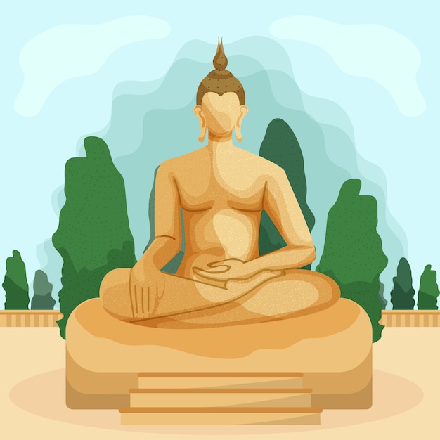 Buddha statue in lotus position on background tree