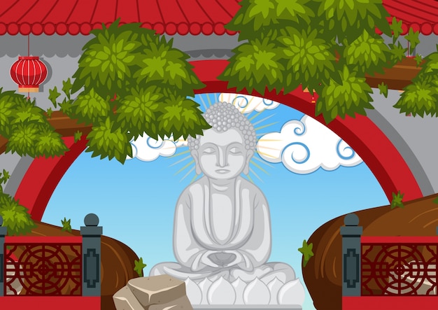 Vector buddha statue behind the wall