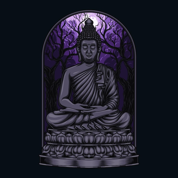 Vector buddha statue with background vector illustration