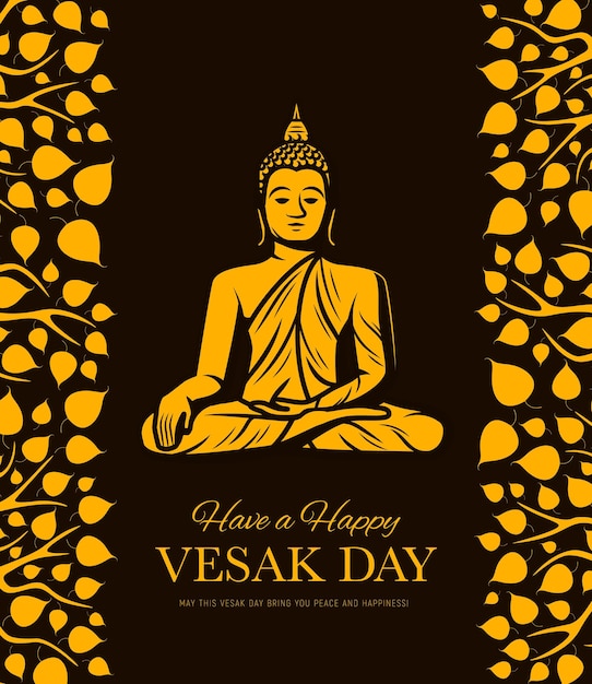 Buddha with bodhi tree leaves Vesak Day holiday