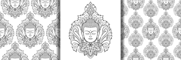 Buddha with mandala print and seamless pattern