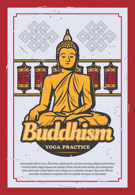 Buddhism religion card with ancient buddha statue