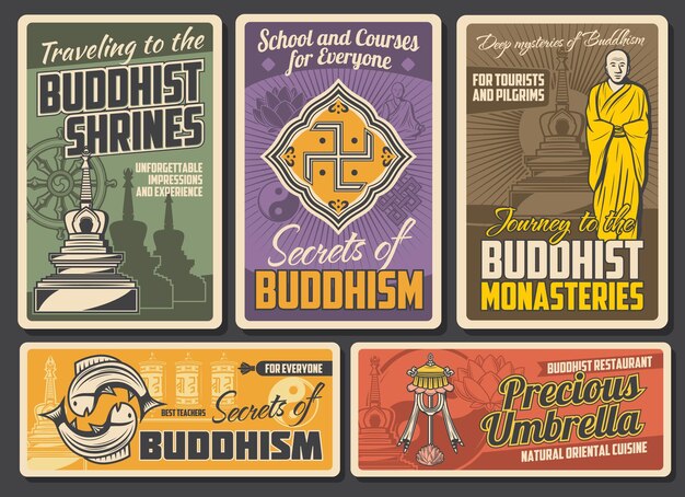 Buddhism religion retro posters sacred symbolic