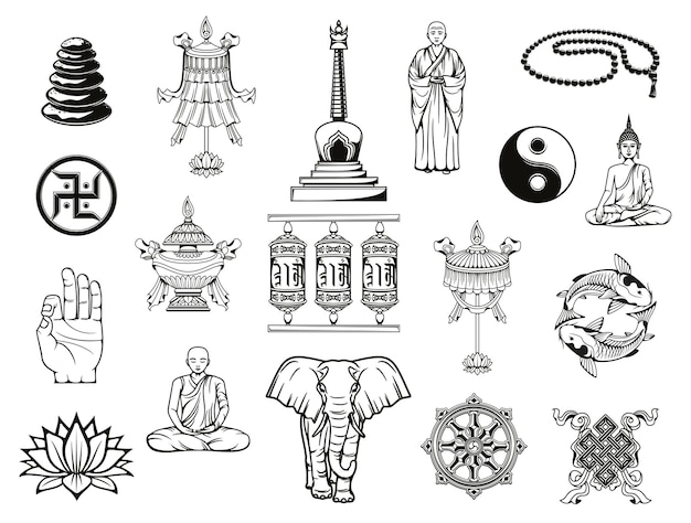 Vector buddhism religion symbol buddha ying yang lotus
