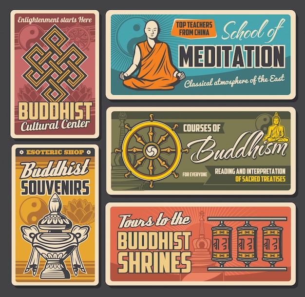 Premium Vector | Buddhism religion retro posters sacred symbolic