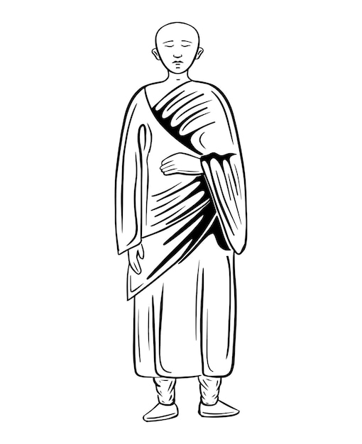 Buddhist monk standing hand drawn vector