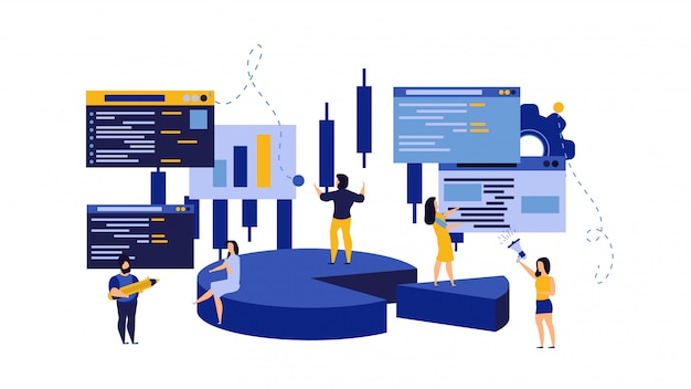 Vector budget data people, business analysis illustration.