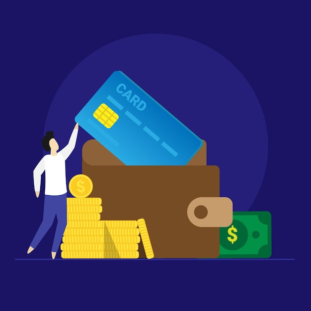 budget and finance management concept in isometric vector wallet with money and credit card