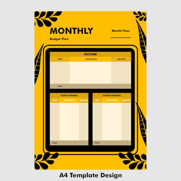 budget monthly planner a4 in flat design illustration