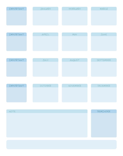 Vector budget planner blue pastel colors, in minimalist style. monthly icons, reminders, notes. printing