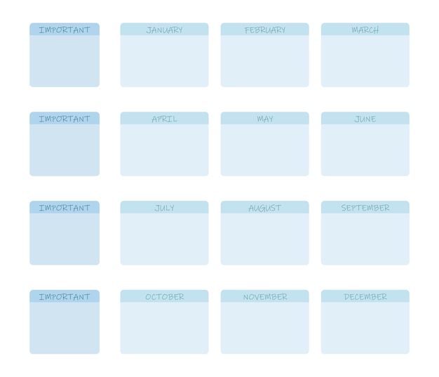 Budget planner blue pastel colors, in minimalist style. Monthly icons, reminders, notes. Printing