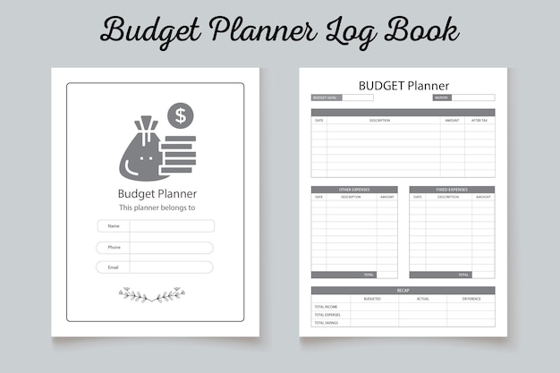 Vettore budget planner libro di bordo kdp interni