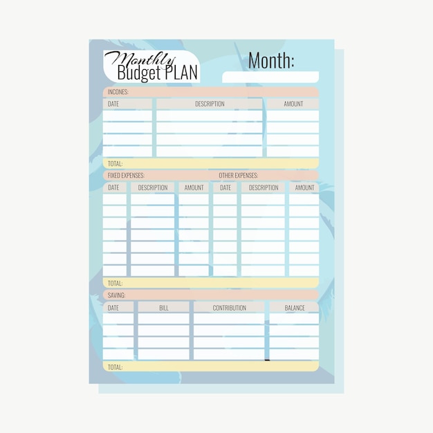 Budget planner for a month Abstract background A4