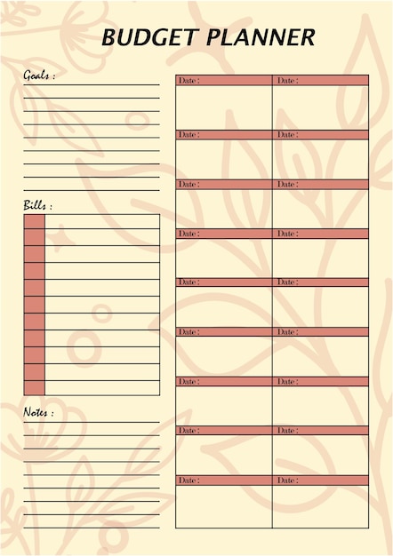 budget planner template for journaling and notebook.