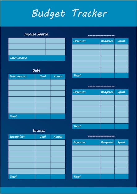 Budget planner template for notebook.