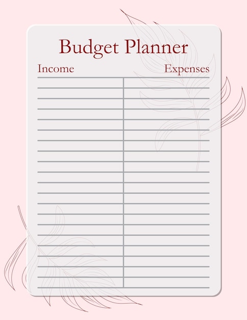 Vector budget planner template page design with tropical leaves income and expenses vector illustration
